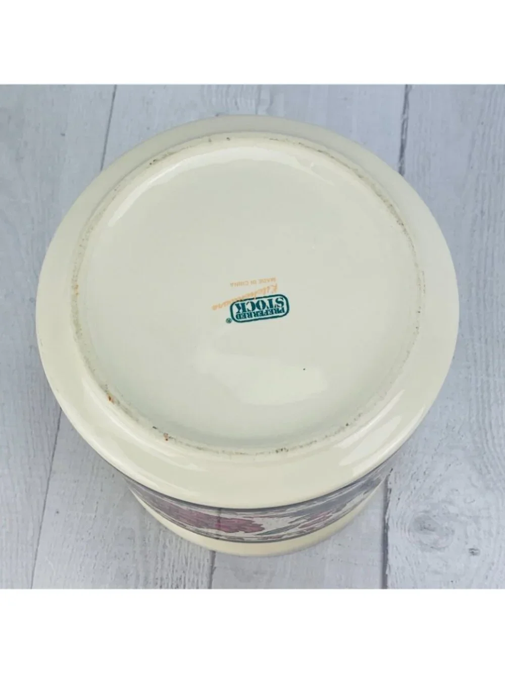 Preferred Stock PAISLEY GARDEN Floral Sprays Green Band Stoneware Flour Canister